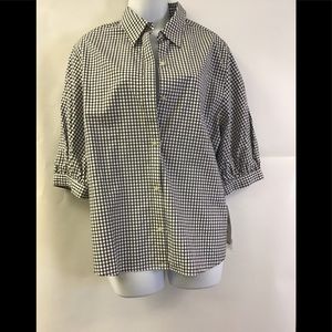 NEW Lauren Ralph Lauren Button Blouse Black White.